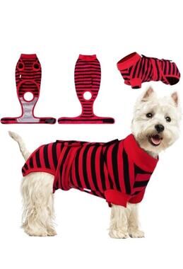 Frienperro Dog Recovery Suit Large Red Black Striped Spay Surgery Onesie